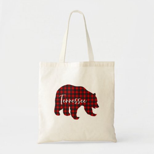 Red Plaid Tennessee Bear Matching Pajama Family Tote Bag