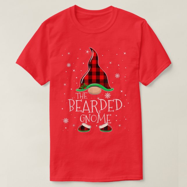 Red Plaid The Bearded Gnome Family Christmas Pajam T-Shirt (Design Front)