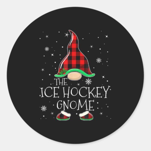 Red Plaid The Ice Hockey Gnome Family Christmas Pa Classic Round Sticker