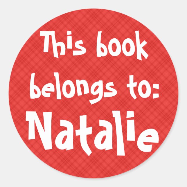 Red Plaid "This Book Belongs To" Label (Front)