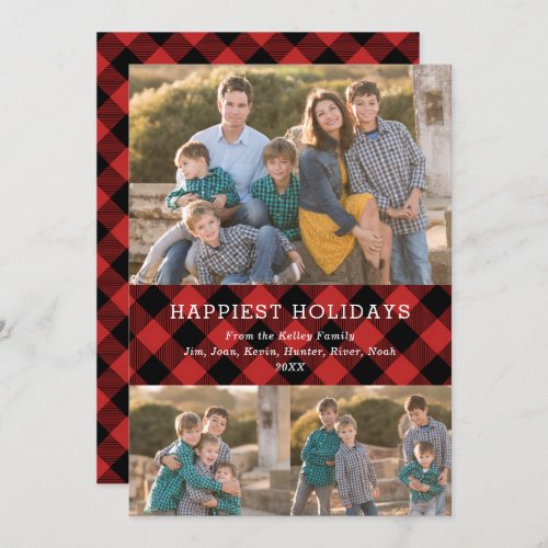 Red Plaid Three Photo Holiday Card