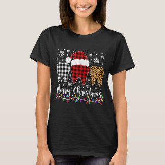 Red Plaid Tooths Merry Christmas T-Shirt