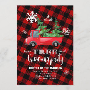 Red Plaid Tree Trimming Party Invitation