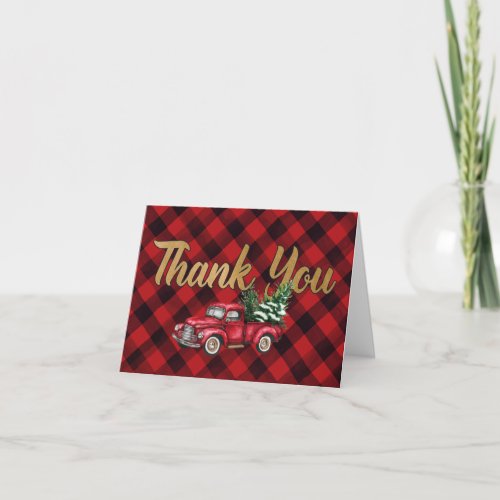 Red Plaid Truck Baby Shower Thank You Card