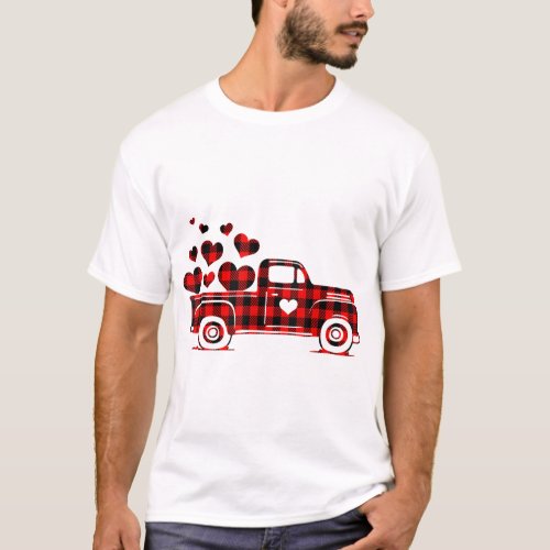 Red Plaid Truck Happy Valentines Day 2023 Couple M T_Shirt
