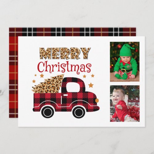 Red Plaid Truck Twins Birth Announcement Christmas