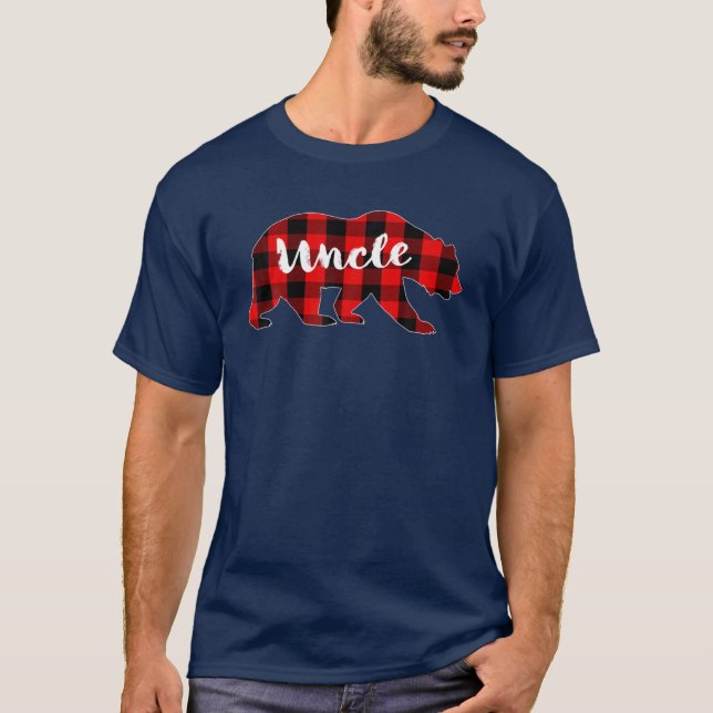 Red Plaid Uncle Bear Buffalo Family Pajama Christm T-Shirt (Front)