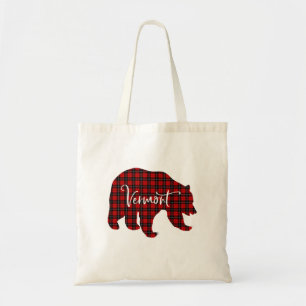 Red Plaid Vermont Bear Matching Pajama Family Tote Bag