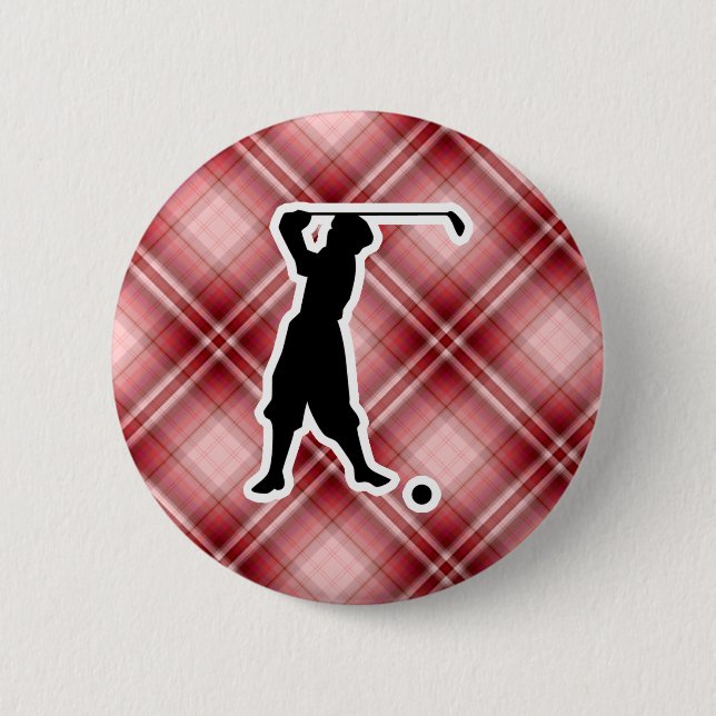 Red Plaid Vintage Golfer Pinback Button (Front)