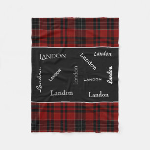 Red Plaid w/Name Personalization Fleece Blanket