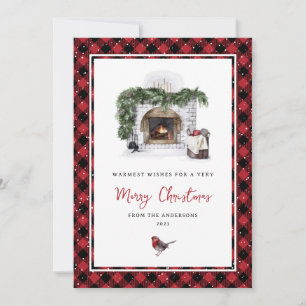Red Plaid Watercolor Warm Wishes Christmas Cards