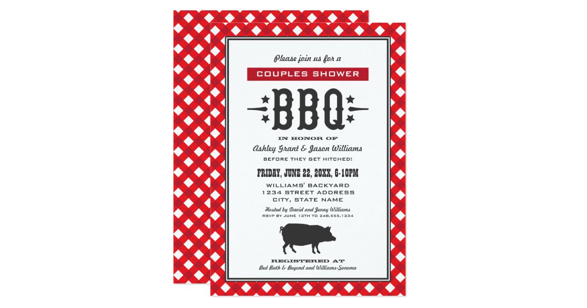 Red Plaid Wedding Couple S Shower Backyard Bbq Invitation