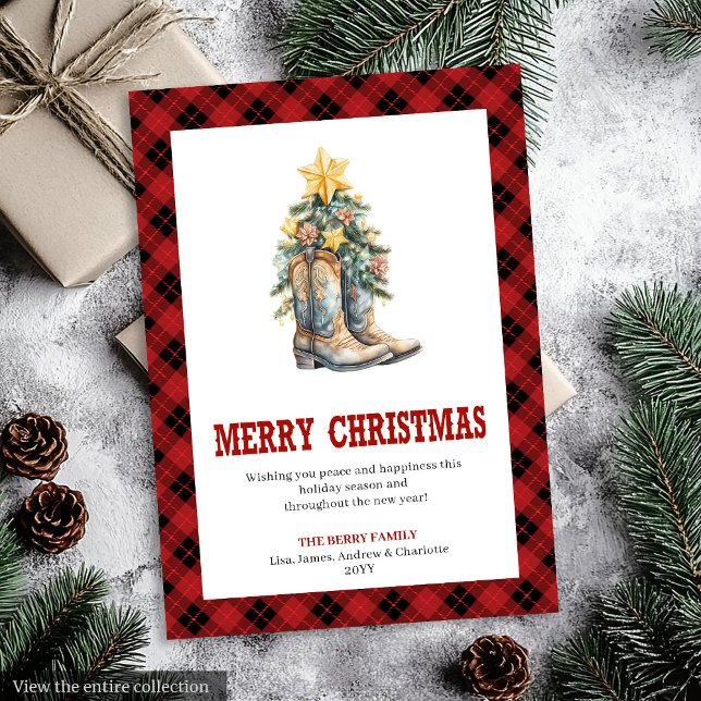 Red Plaid Western Buffalo Holiday Greeting Card (Red Plaid Western Buffalo Holiday Greeting Card)