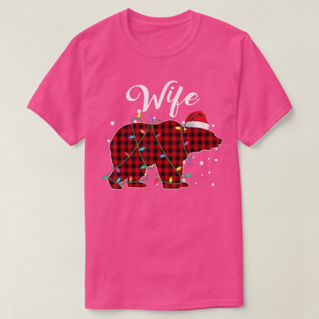 Red Plaid Wife Bear Matching Buffalo Pajama  T-Shirt (Design Front)