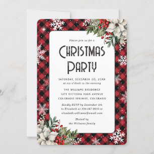 Red Plaid Winter Botanicals Christmas Party Invitation