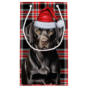 Red Plaid with a Cute Black Lab Christmas Dog Small Gift Bag