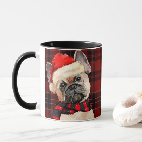 Red Plaid with a French Bulldog Christmas Mug