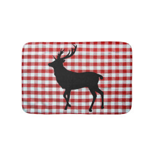 Red plaid with black deer bath mat