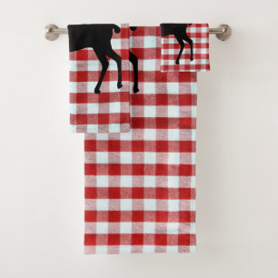 Red plaid with black deer bath towel set