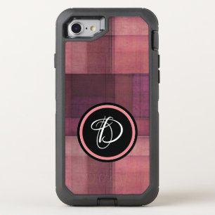 Red Plaid with Custom Monogram OtterBox Defender iPhone SE/8/7 Case