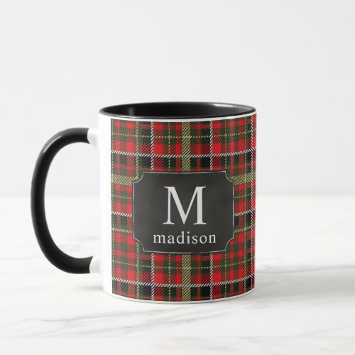 Red Plaid with Gold Monogrammed Name  Mug