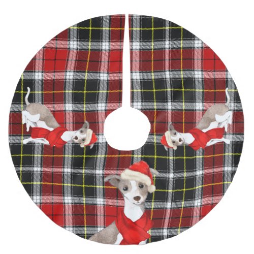 Red Plaid with Italian Greyhound Dog Christmas Bru Brushed Polyester Tree Skirt