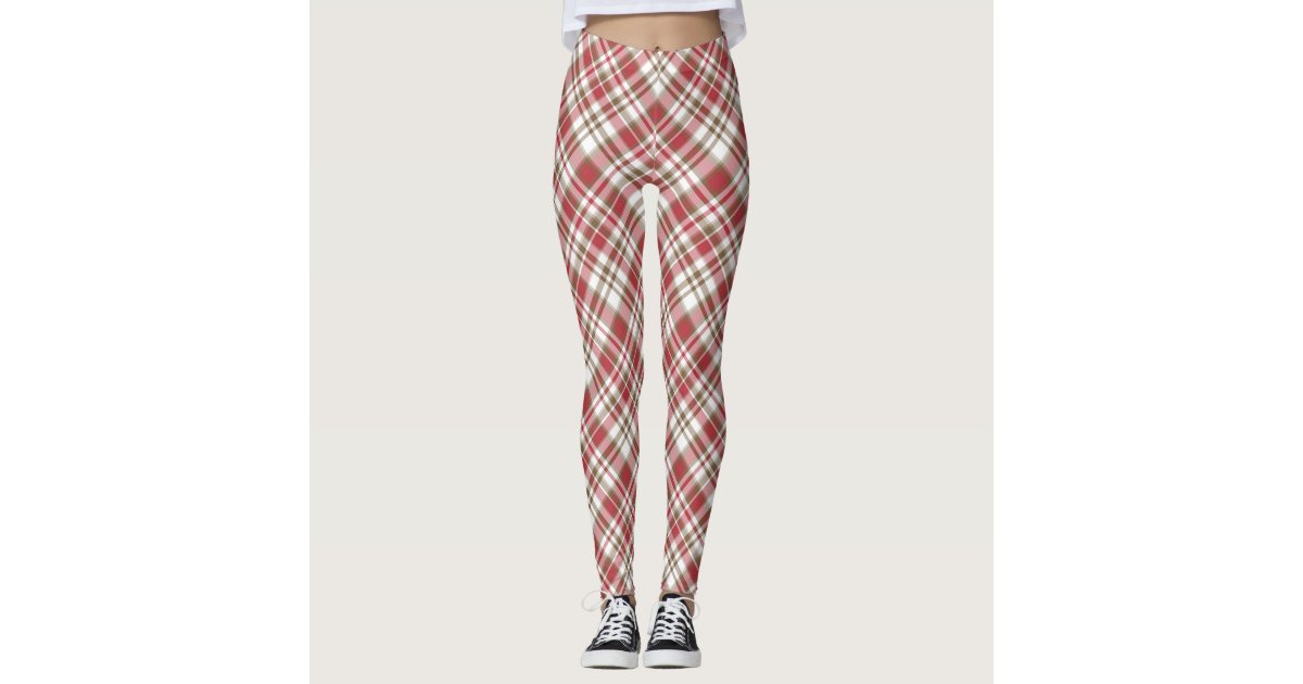 Snowflake Leggings Red And Green Plaid Christmas