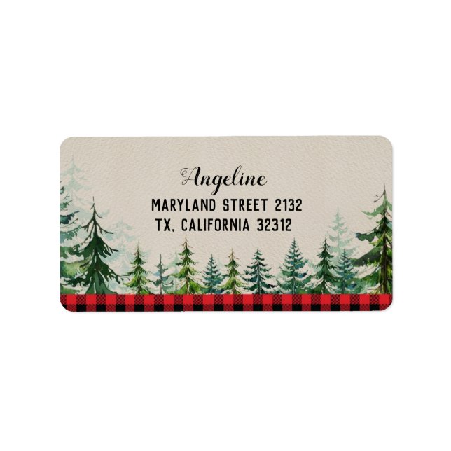 Red Plaid Woodland Forest Lumberjack Address Label (Front)