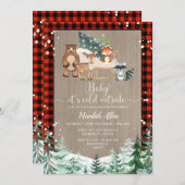 Red Plaid Woodland Lumberjack Snowy Baby Shower  Invitation (Front/Back)