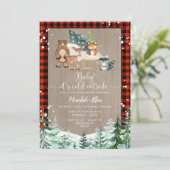 Red Plaid Woodland Lumberjack Snowy Baby Shower  Invitation (Standing Front)