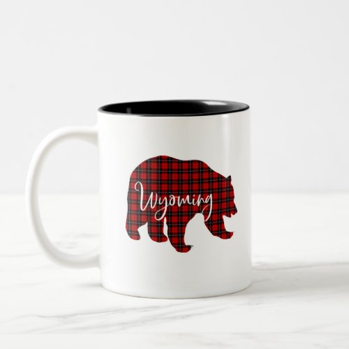 Red Plaid Wyoming Bear Matching Pajama Two_Tone Coffee Mug