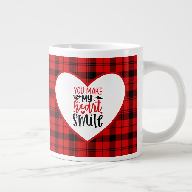 Red Plaid You Make My Heart Smile Giant Coffee Mug (Right)