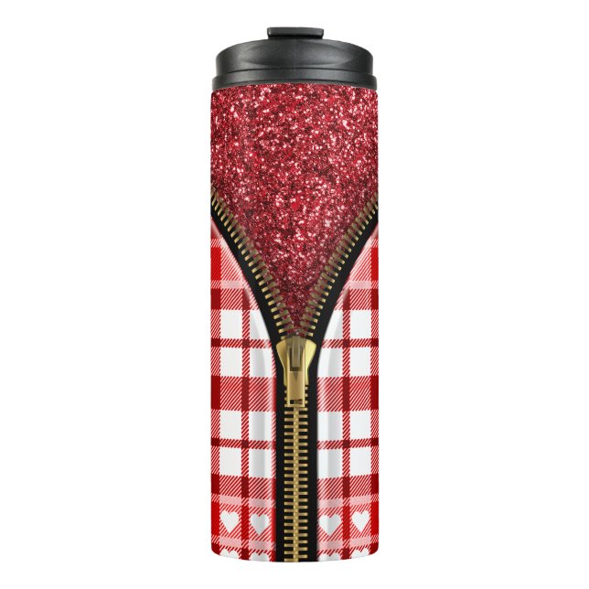 Red Plaid Zipper Thermal Tumbler (Front)