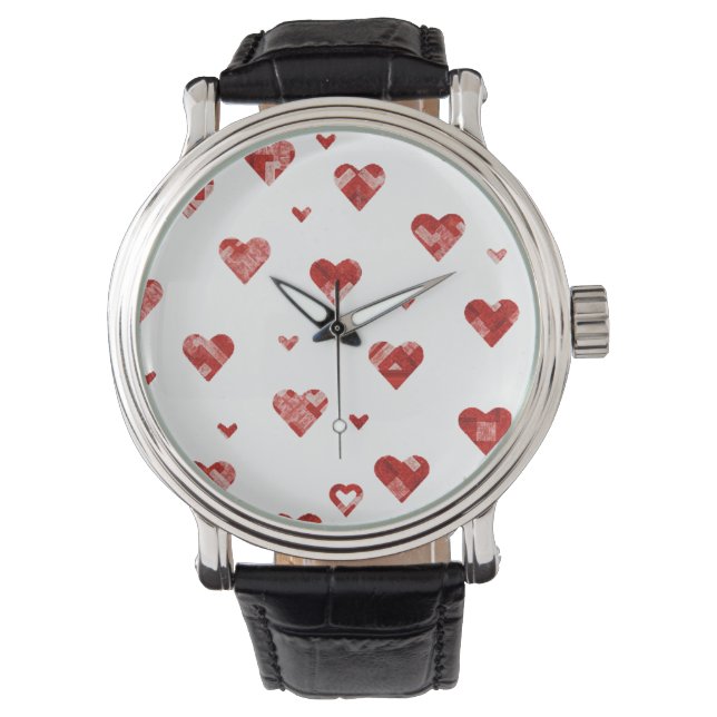 Red Plaided Hearts Design   Watch (Front)