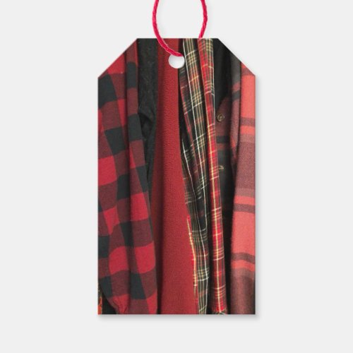 Red plaids and prints gift tags