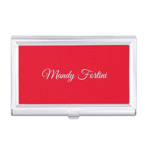 Red Plain Elegant Minimalist Calligraphy Business Card Case