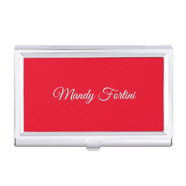 Red Plain Elegant Minimalist Calligraphy Business Card Case (Front)
