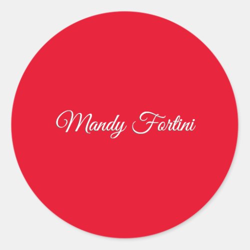 Red Plain Elegant Minimalist Calligraphy Classic Round Sticker