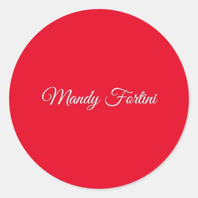 Red Plain Elegant Minimalist Calligraphy Classic Round Sticker (Front)