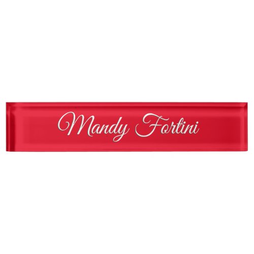 Red Plain Elegant Minimalist Calligraphy Desk Name Plate