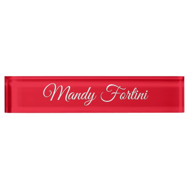 Red Plain Elegant Minimalist Calligraphy Desk Name Plate (Front)