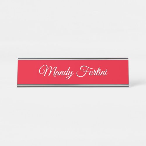 Red Plain Elegant Minimalist Calligraphy Desk Name Plate