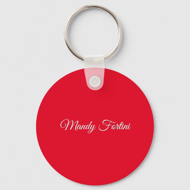 Red Plain Elegant Minimalist Calligraphy Keychain (Front)