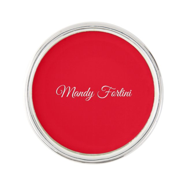 Red Plain Elegant Minimalist Calligraphy Lapel Pin (Front)