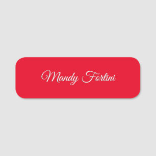 Red Plain Elegant Minimalist Calligraphy Name Tag