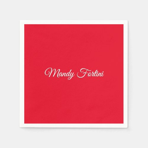 Red Plain Elegant Minimalist Calligraphy Napkins