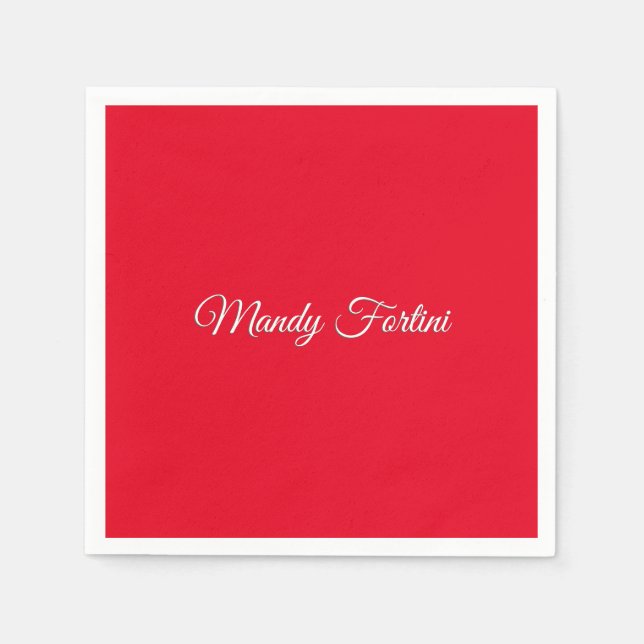 Red Plain Elegant Minimalist Calligraphy Napkins (Front)