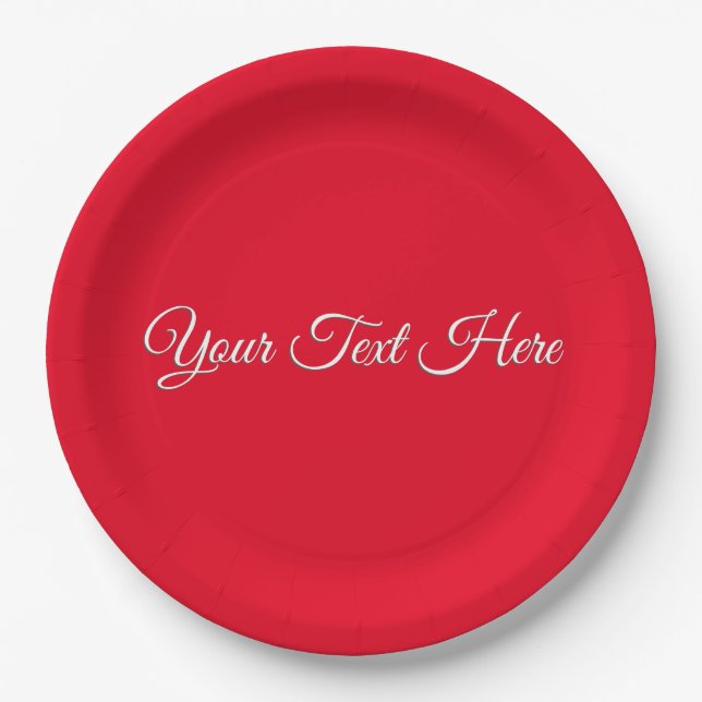 Red Plain Elegant Minimalist Calligraphy Paper Plates (Front)