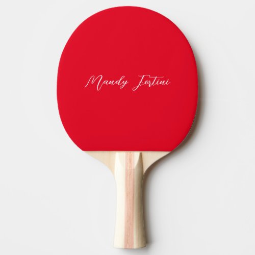 Red Plain Elegant Minimalist Calligraphy Ping Pong Paddle