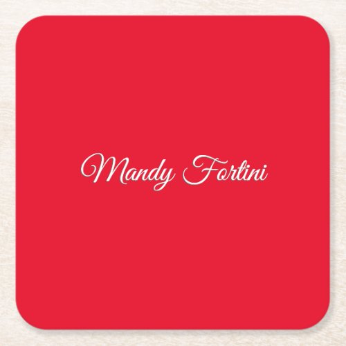 Red Plain Elegant Minimalist Calligraphy Square Paper Coaster